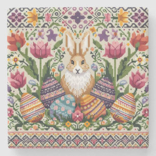 Cute/Colorful Spring/Easter fair isle Stone Coaster