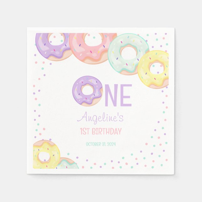 Cute Colorful Sprinkle Donuts First Birthday Napkin (Front)
