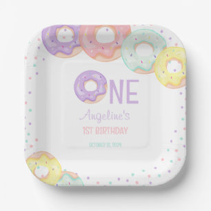 Cute Colorful Sprinkle Donuts First Birthday Paper Plate