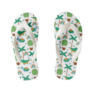 Cute Colorful Turtle Alligator Rainbow Pattern Kid's Jandals
