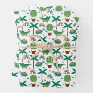 Cute Colorful Turtle Alligator Rainbow Pattern Wrapping Paper Sheet