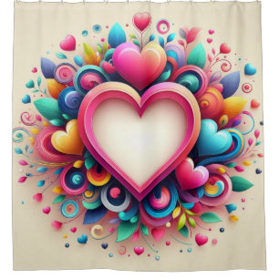 Cute Colorful Valentines heart Mug Shower Curtain
