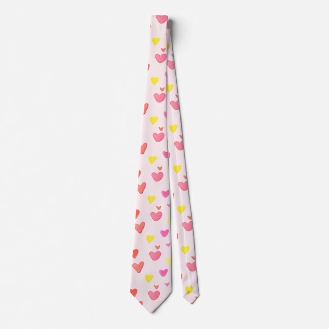 Cute Colorful Watercolor Hearts Pattern   Tie (Front)