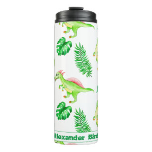 Cute Colorful Watercolor Pattern Jungle Dinosaur Thermal Tumbler