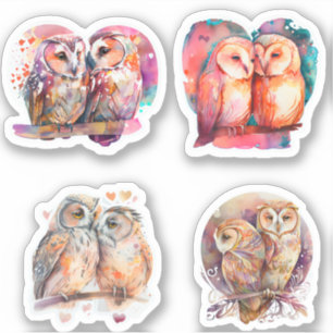 CUTE COLORFUL WATERCOLOR SKETCH LOVE OWL STICKERS