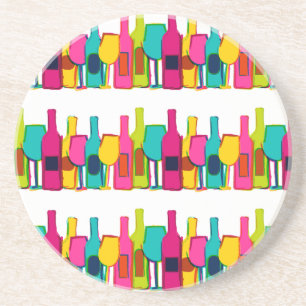 Cute colorful wine bottles pattern coaster