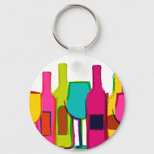 Cute colorful wine bottles pattern key ring (Front)