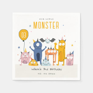 Cute Colorful Yellow Party Monsters Kids Birthday Napkin