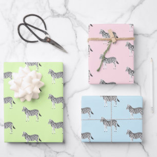 Cute Colorful Zebras Animal Print Soft Pastels Wrapping Paper Sheet