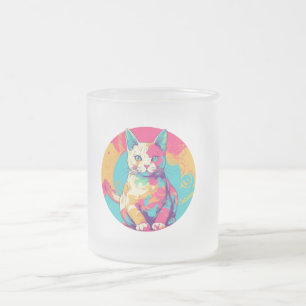 cute colorfull cat design  frosted glass coffee mug