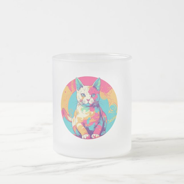 cute colorfull cat design  frosted glass coffee mug (Center)