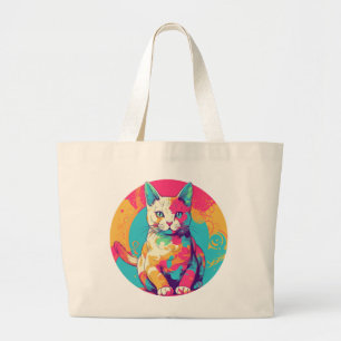 cute colorfull cat design large tote bag