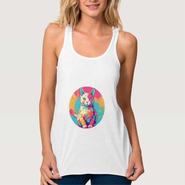 cute colorfull cat design  singlet (Front)