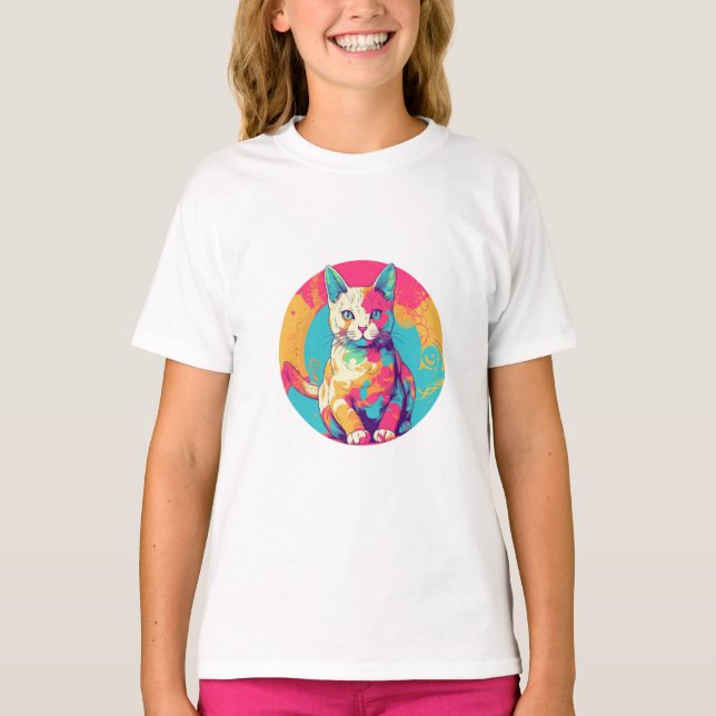 cute colorfull cat design  T-Shirt (Front)
