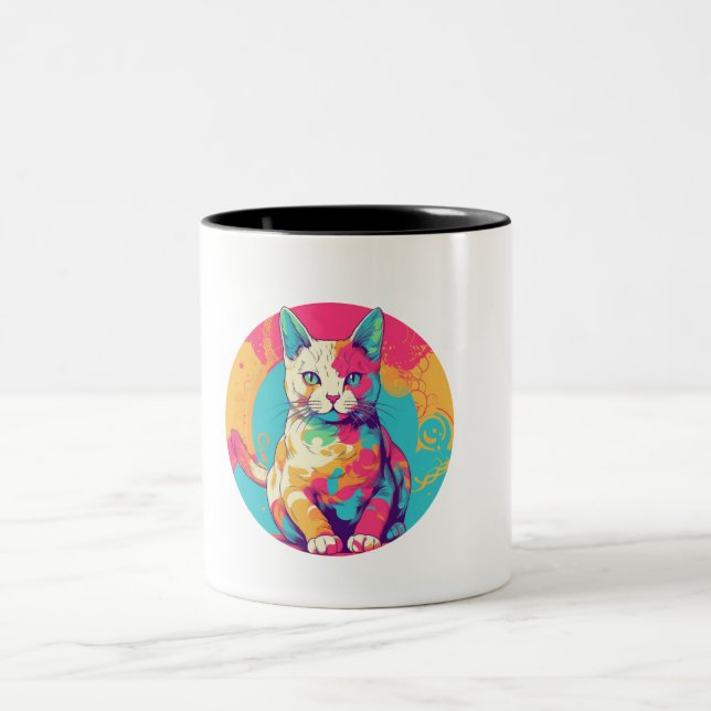 cute colorfull cat design  Two-Tone coffee mug (Center)