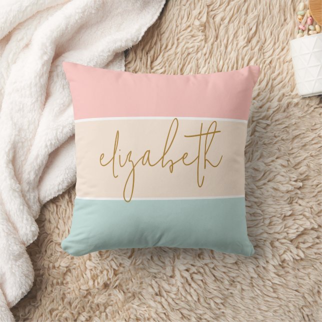 Cute Colour Block Pastel Pink Yellow Blue Stripe Cushion (Blanket)