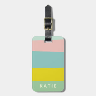 Cute Colour Block Stripes in Minty Pastels Luggage Tag