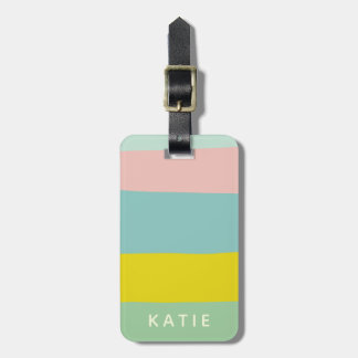 Cute Colour Block Stripes in Minty Pastels Luggage Tag