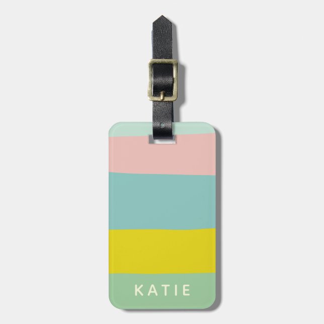 Cute Colour Block Stripes in Minty Pastels Luggage Tag (Front Vertical)