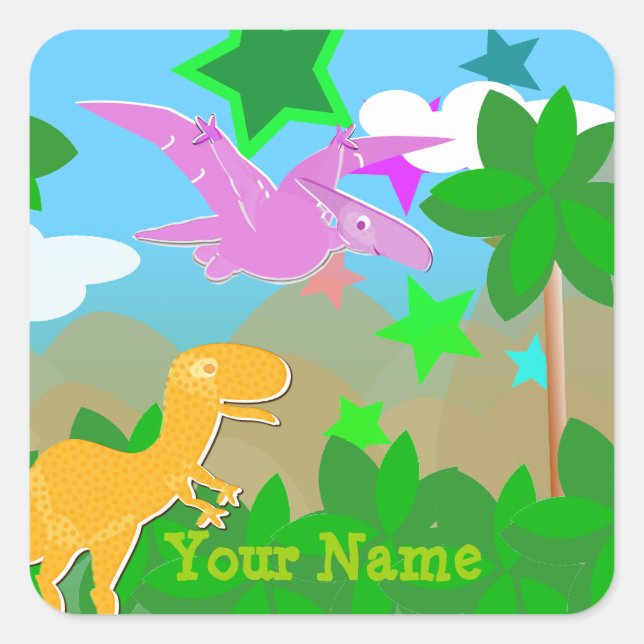 Cute Colour Cartoon Dinosaurs Name Stickers (Front)