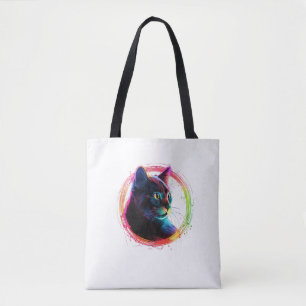 cute colour full cat design  tote bag