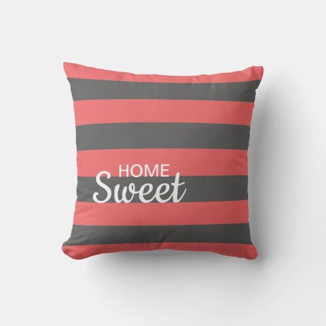 Cute Colour Striped Grey and Pink Pattern Cushion (Front)