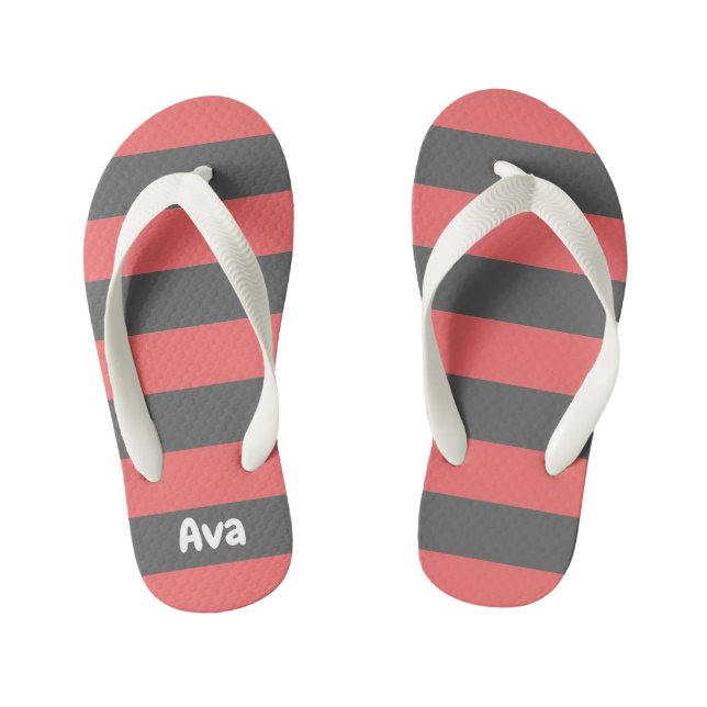 Cute Colour Striped Grey and Pink Pattern  Kid's Jandals (Footbed)