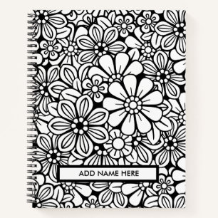 Cute Colour the Cover Floral Black and White  Notebook