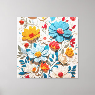 cute coloured flowers pattern in white background canvas print