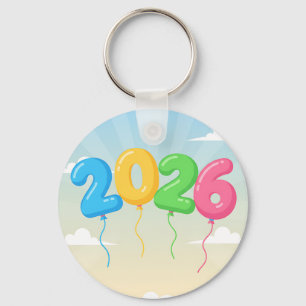 cute Colourful 2026 Balloon Celebration Double-Sid Key Ring