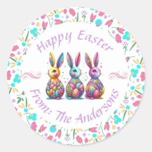 Cute, colourful 3 Easter bunny Classic Round Sticker