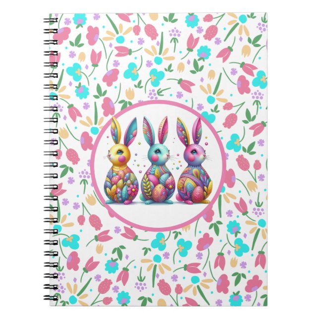 Cute, colourful 3 Easter bunny Notebook (Front)
