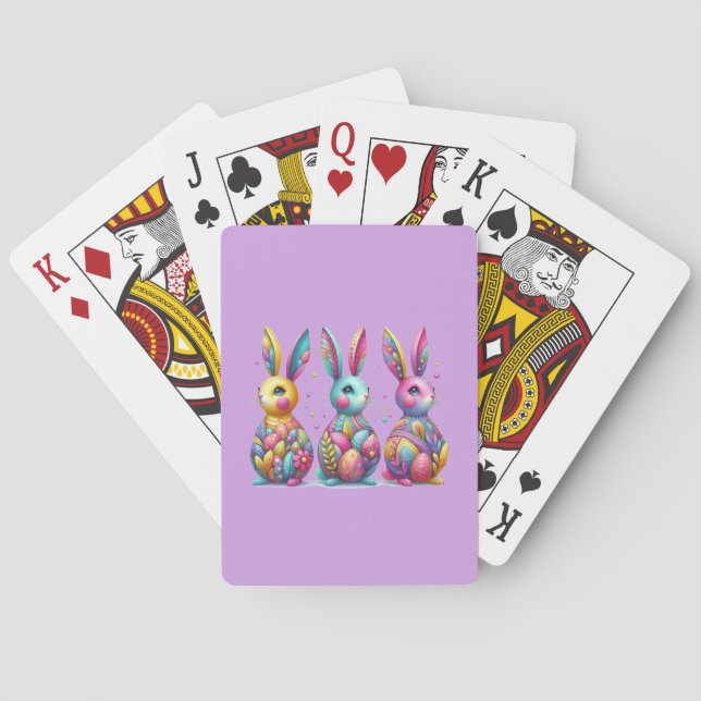 Cute, colourful 3 Easter bunny Playing Cards (Back)