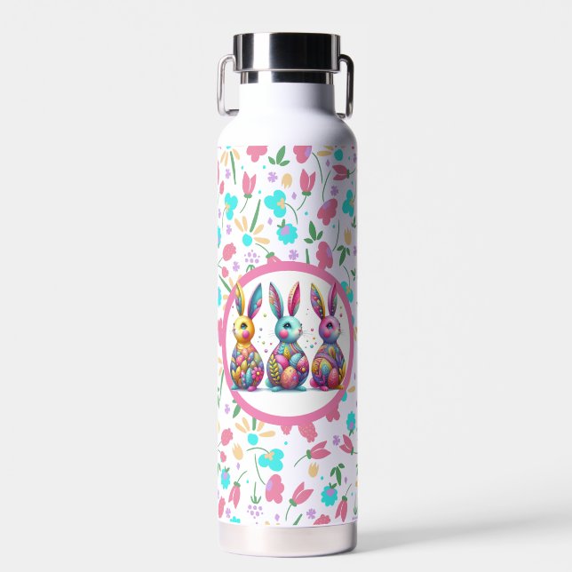 Cute, colourful 3 Easter bunny Water Bottle (Front)
