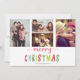 Cute Colourful 4 Photo Merry Christmas Flat Card