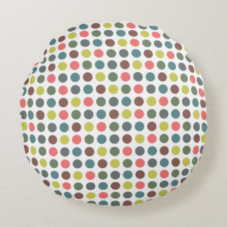 Cute colourful 70s pattern with polka dots round cushion