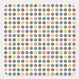 Cute colourful 70s pattern with polka dots square sticker