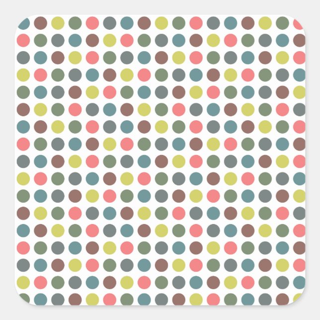 Cute colourful 70s pattern with polka dots square sticker (Front)