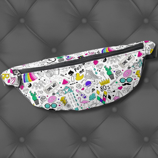 Cute Colourful 80s Pattern Bum Bags (Trendy Cute Colorful Rainbow 80s Cartoon Pattern Fanny Pack)