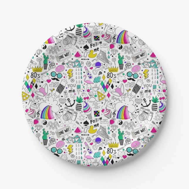 Cute Colourful 80s Pattern Paper Plate (Front)