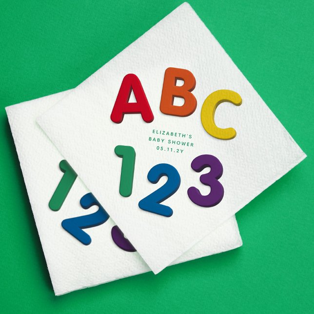 Cute colourful ABC 123 neutral baby shower Napkin (Creator Uploaded)