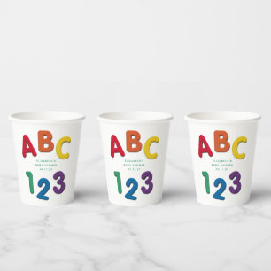 Cute colourful ABC 123 neutral baby shower Paper Cups