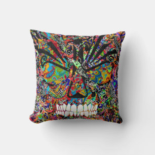 Cute colourful abstract angry skull cushion