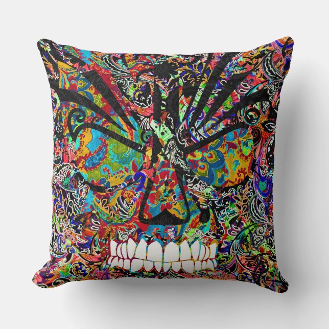 Cute Colourful abstract angry skull Cushion (Front)