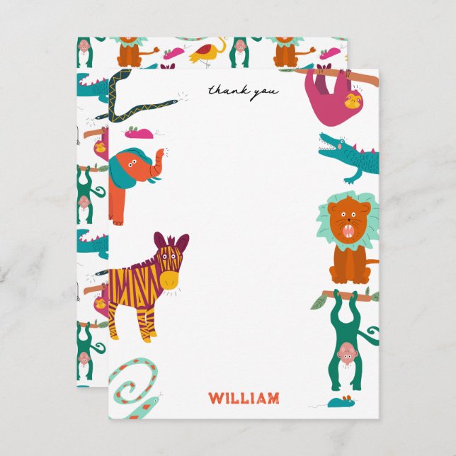 Cute Colourful Abstract Animals Custom Kids Name  Thank You Card (Front/Back)