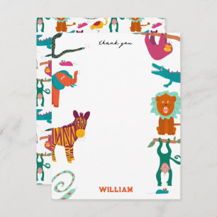 Cute Colourful Abstract Animals Custom Kids Name Thank You Card