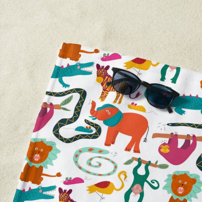 Cute Colourful Abstract Animals Kids  Beach Towel (In Situ)