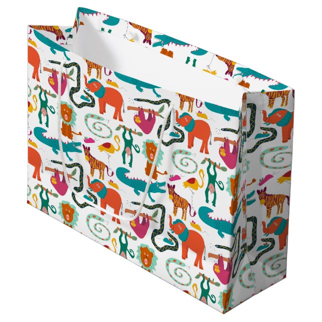 Cute Colourful Abstract Animals Kids Pattern Large Gift Bag (Front Angled)