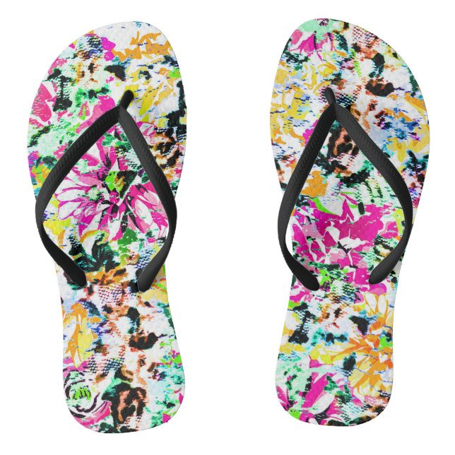 Cute colourful abstract floral jandals (Footbed)