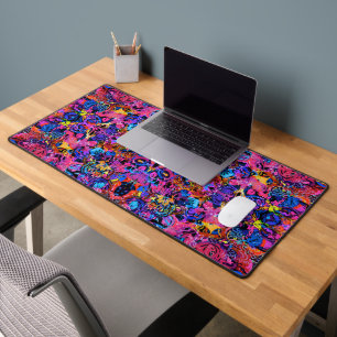 Cute colourful abstract floral patterns desk mat